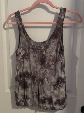 American Eagle Outfitters Gray Tie-Dye Scoop Neck Tank